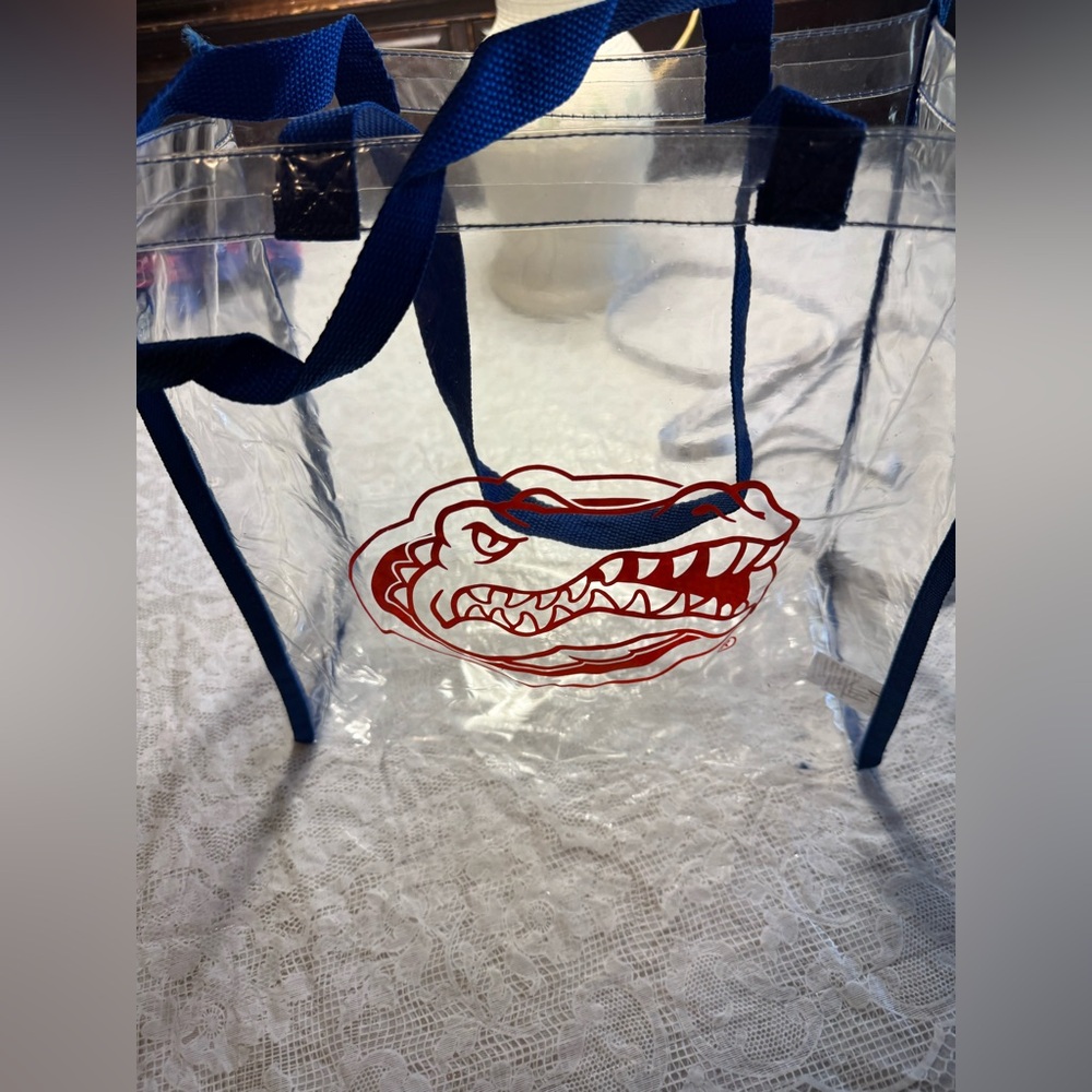 Clear Tote with Blue Trim and orange UF Gator Graphic